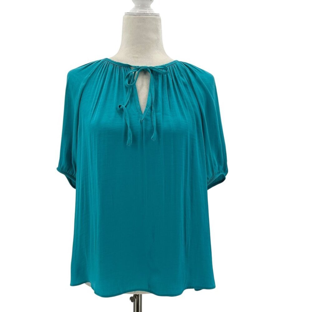 NWD Rachel Rachel Roy Womens Small Top Aqua Blue Blouse Puff Sleeves